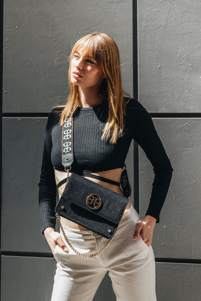 Δερμάτινη τσάντα ώμου lizzy -μαύρο - Bonendis