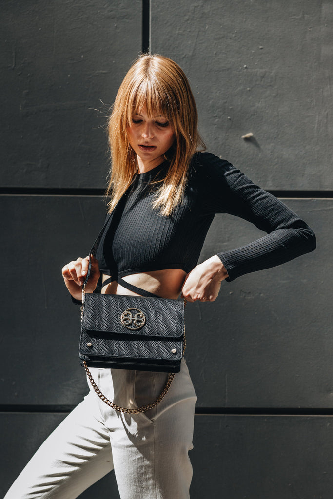 Δερμάτινη τσάντα ώμου lizzy -μαύρο - Bonendis