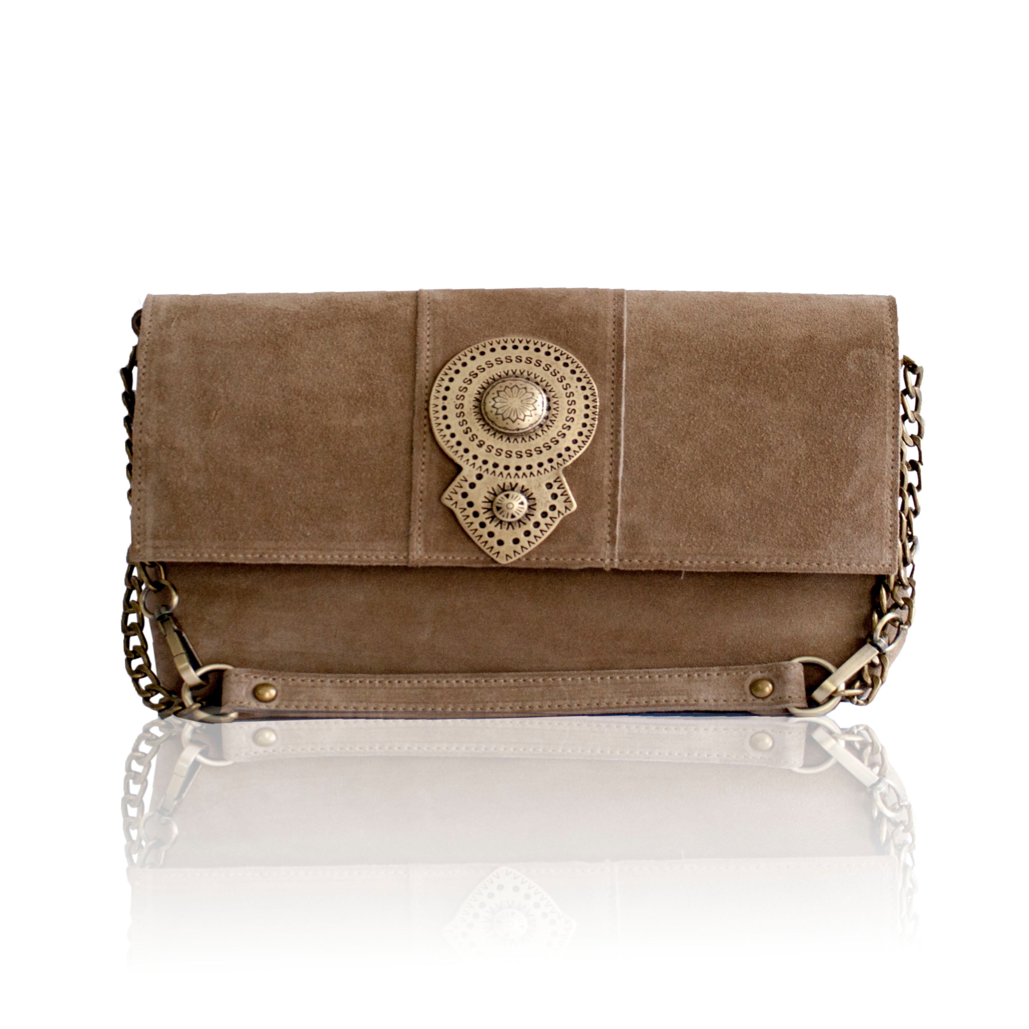 Suede Leather Shoulder Bag Aurora Mocca - Bonendis
